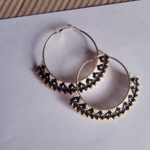 Black White Geometric Hoop Women's Earrings - Image 4