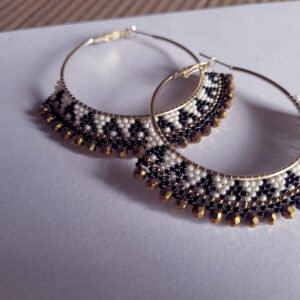 Black White Geometric Hoop Women's Earrings - Image 3