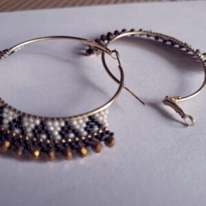 Black White Geometric Hoop Women's Earrings - Image 2