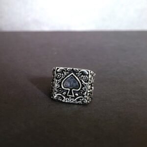 Oxidized Carved Flowers Spades Men's Ring - Image 3