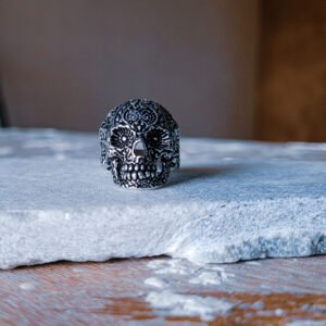 Oxidized Biker Skull Head Vintage Men's Ring - Image 5