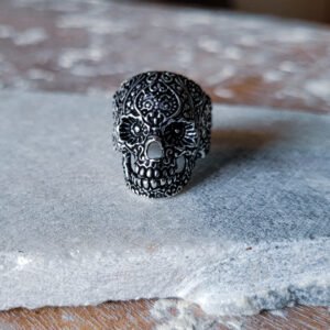 Oxidized Biker Skull Head Vintage Men's Ring - Image 4