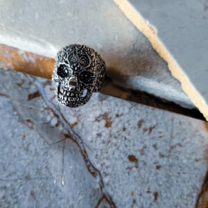 Oxidized Biker Skull Head Vintage Men's Ring - Image 8