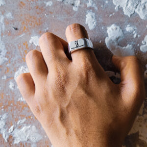 Oxidized Engraved Seabird Men's Ring - Image 1