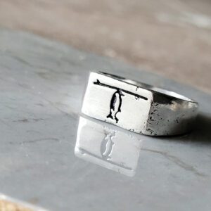 Oxidized Engraved Seabird Men's Ring - Image 2