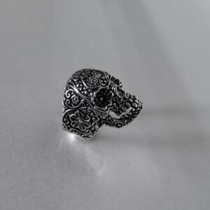 Oxidized Biker Skull Head Vintage Men's Ring - Image 7