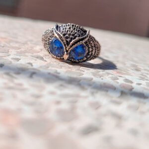 Oxidized Turquoise eyes Owl Men's Ring - Image 4