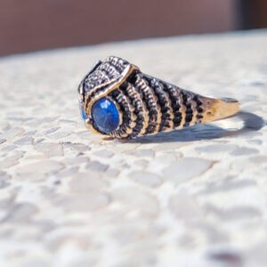 Oxidized Turquoise eyes Owl Men's Ring - Image 3