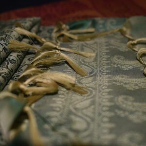 Teal green & Golden dual-tone Banarasi Handmade Silk Scarf (Limited Edition) - Image 7