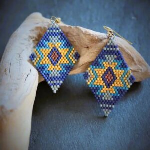 Brick stitch blue bead Women's Earrings - Image 3
