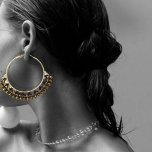 Black White Geometric Hoop Women's Earrings - Image 1