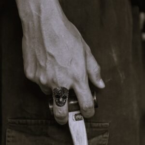 Oxidized Biker Skull Head Vintage Men's Ring - Image 1