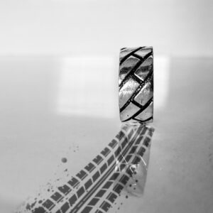 Oxidized Herringbone Brick Men's Ring - Image 7