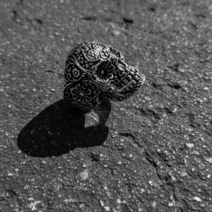 Oxidized Biker Skull Head Vintage Men's Ring - Image 3