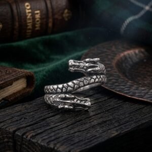 Oxidized Double Head Dragon Men's Ring - Image 5