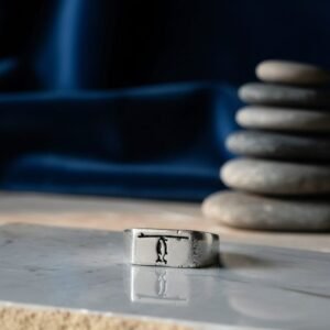Oxidized Engraved Seabird Men's Ring - Image 3
