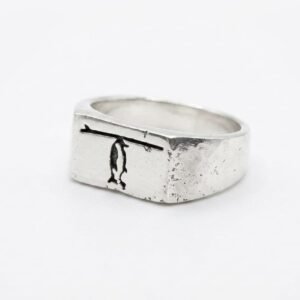 Oxidized Engraved Seabird Men's Ring - Image 5