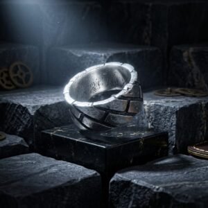 Oxidized Herringbone Brick Men's Ring - Image 3