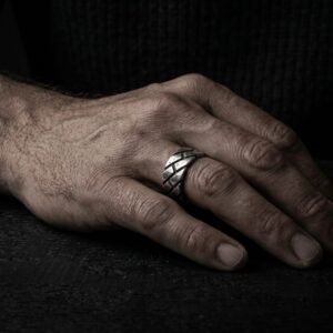 Oxidized Herringbone Brick Men's Ring - Image 5
