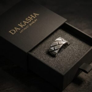 Oxidized Herringbone Brick Men's Ring - Image 1