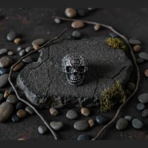 Oxidized Biker Skull Head Vintage Men's Ring - Image 1