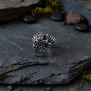 Oxidized Biker Skull Head Vintage Men's Ring - Image 4