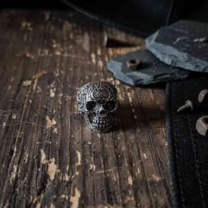 Oxidized Biker Skull Head Vintage Men's Ring - Image 5