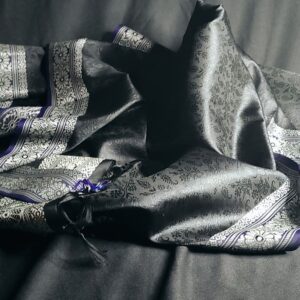 Black & White Banarasi Brocade Handmade Silk Scarf - Image 4