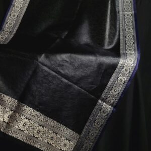 Black & White Banarasi Brocade Handmade Silk Scarf - Image 5