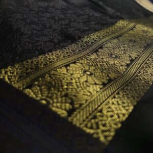 Black with Golden Border Banarasi Handmade Silk Scarf - Image 6