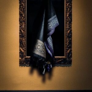 Black & White Banarasi Brocade Handmade Silk Scarf - Image 3