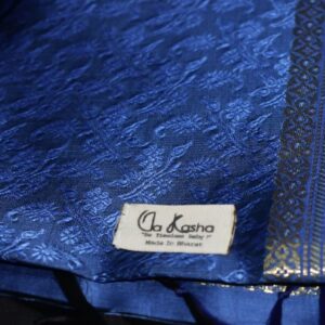 Navy Blue with Golden border Banarasi Handmade Silk Scarf - Image 4