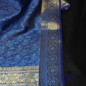 Navy Blue with Golden border Banarasi Handmade Silk Scarf - Image 2