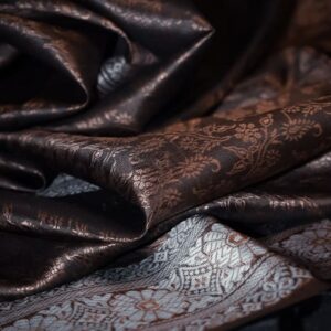 Earthy brown & White Banarasi Brocade Handmade Silk Scarf - Image 5