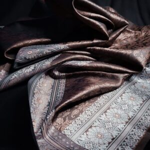 Earthy brown & White Banarasi Brocade Handmade Silk Scarf - Image 4