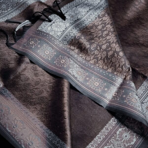 Earthy brown & White Banarasi Brocade Handmade Silk Scarf - Image 3