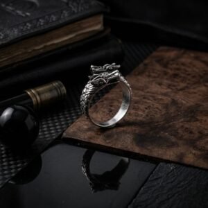 Oxidized Double Head Dragon Men's Ring - Image 3