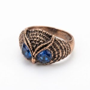Oxidized Turquoise eyes Owl Men's Ring - Image 4