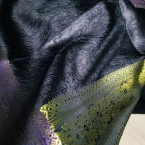 Black with Golden Border Banarasi Handmade Silk Scarf - Image 4