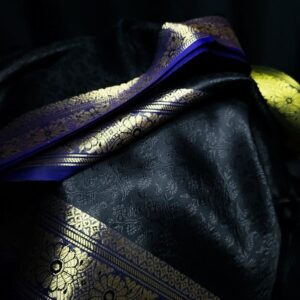 Black with Golden Border Banarasi Handmade Silk Scarf - Image 5