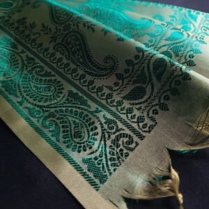 Teal green & Golden dual-tone Banarasi Handmade Silk Scarf (Limited Edition) - Image 1