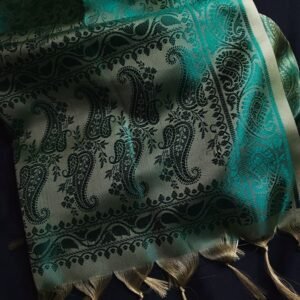 Teal green & Golden dual-tone Banarasi Handmade Silk Scarf (Limited Edition) - Image 4
