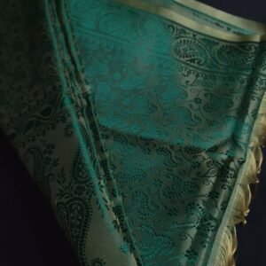 Teal green & Golden dual-tone Banarasi Handmade Silk Scarf (Limited Edition) - Image 6