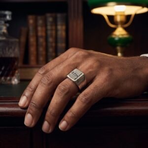 Oxidized Engraved Seabird Men's Ring - Image 2
