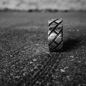 Oxidized Herringbone Brick Men's Ring - Image 2
