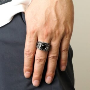 Oxidized Carved Flowers Spades Men's Ring - Image 7