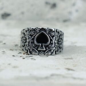 Oxidized Carved Flowers Spades Men's Ring - Image 4