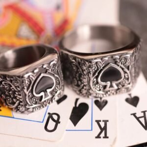 Oxidized Carved Flowers Spades Men's Ring - Image 1