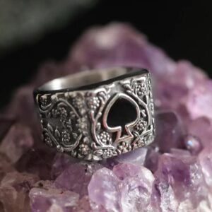 Oxidized Carved Flowers Spades Men's Ring - Image 2