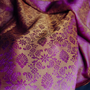 Purple & Golden dual-tone Banarasi Handmade Silk Scarf (Limited Edition) - Image 4